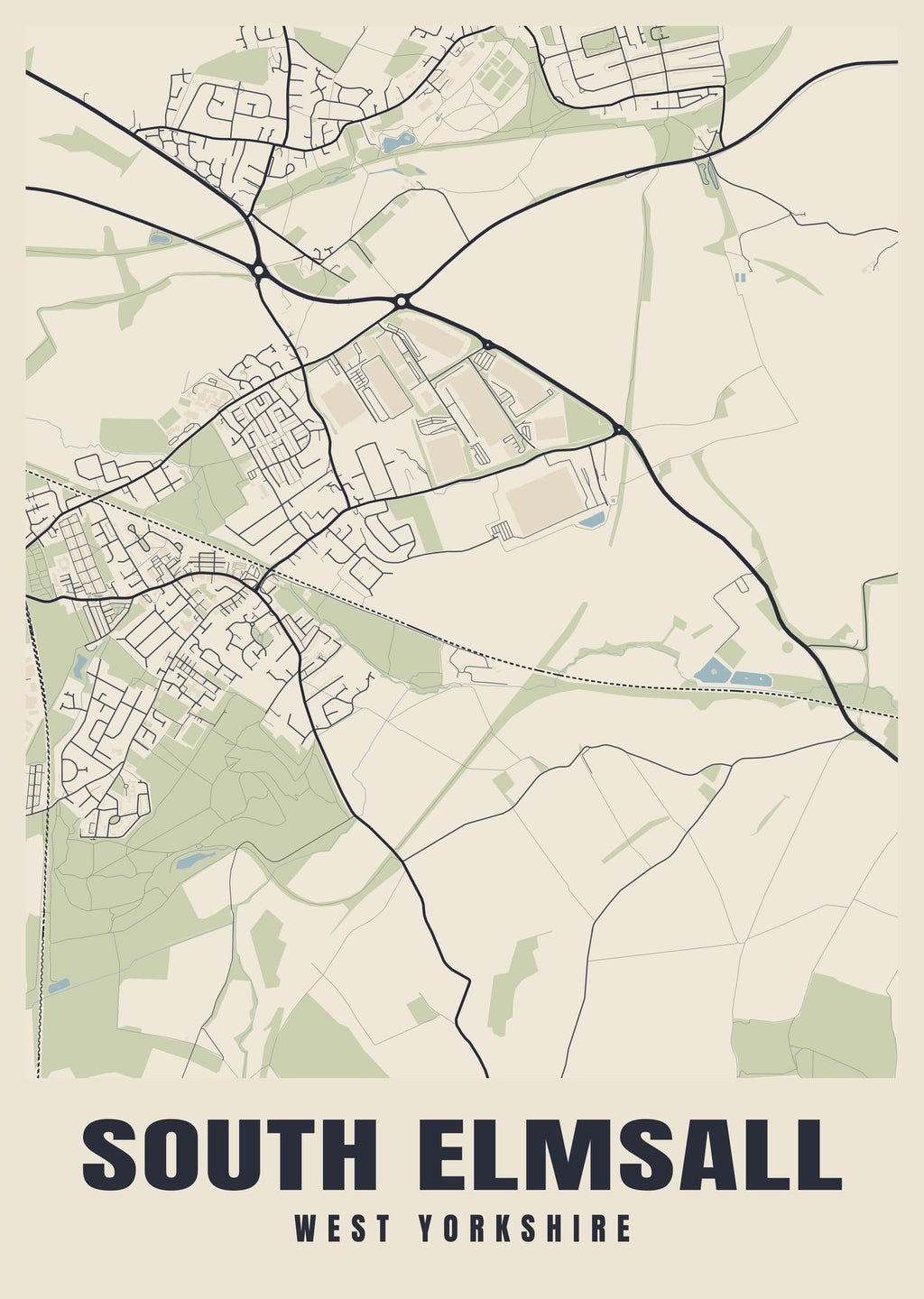 Street map poster of South Elmsall, West Yorkshire