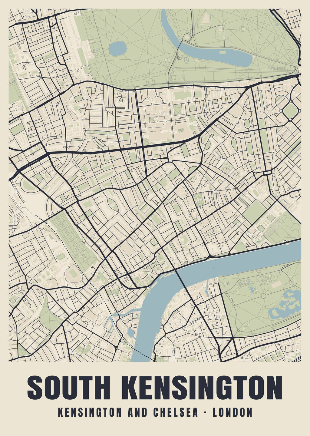 Heritage street map poster of South Kensington, Kensington and Chelsea, London