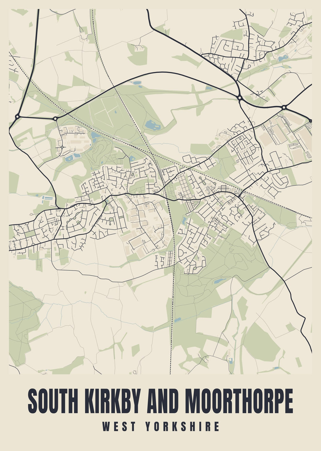 Street map poster of South Kirkby and Moorthorpe, West Yorkshire