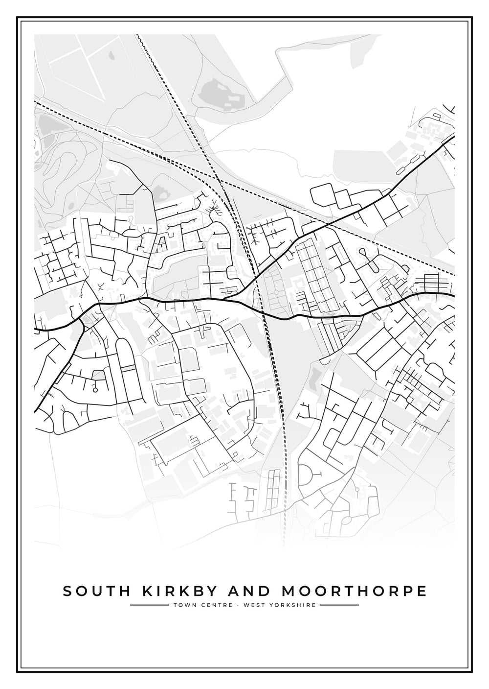 South Kirkby and Moorthorpe Town Centre Street Map Poster