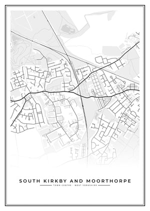 South Kirkby and Moorthorpe Town Centre Street Map Poster