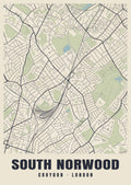 Heritage street map poster of South Norwood, Croydon, London