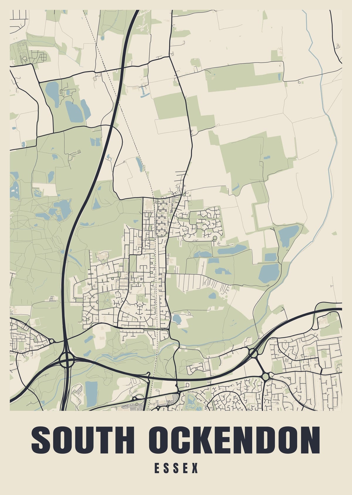 Street map poster of South Ockendon, Essex