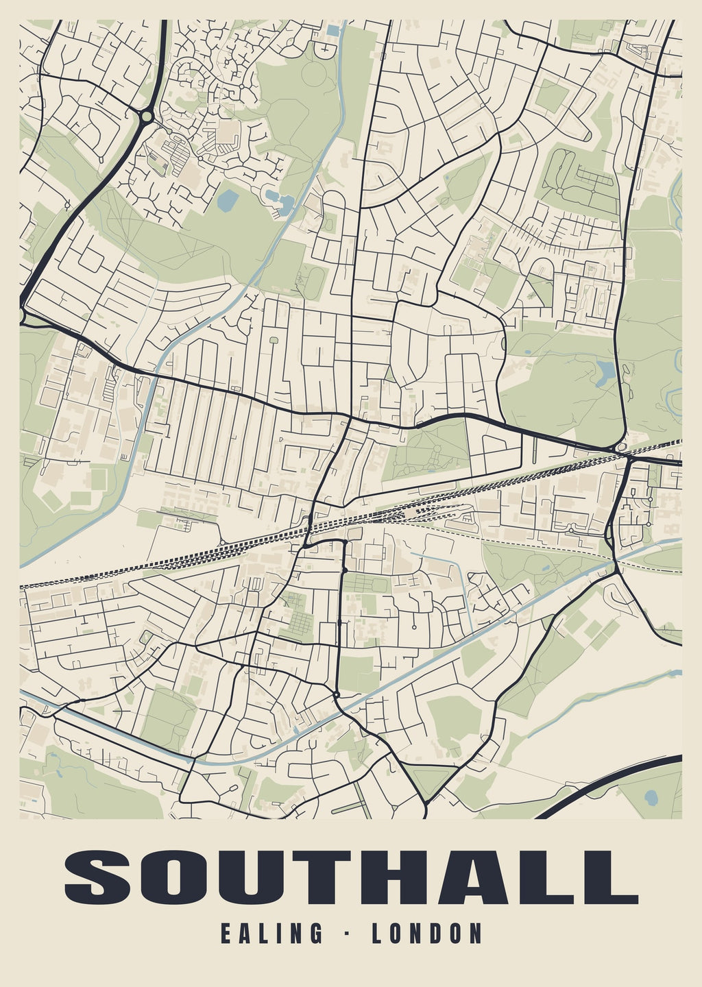 Heritage street map poster of Southall, Ealing, London