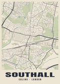 Heritage street map poster of Southall, Ealing, London