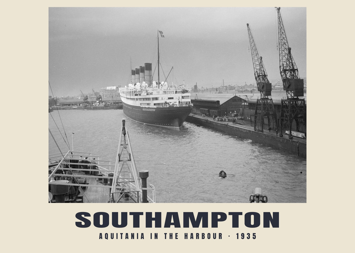 Aquitania in the Harbour, Southampton — Historic photograph print, 1935