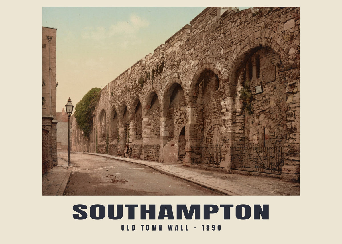 Old Town Wall, Southampton — Vintage photochrom print, 1890