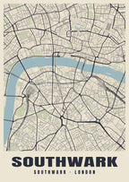 Heritage street map poster of Southwark, Southwark, London