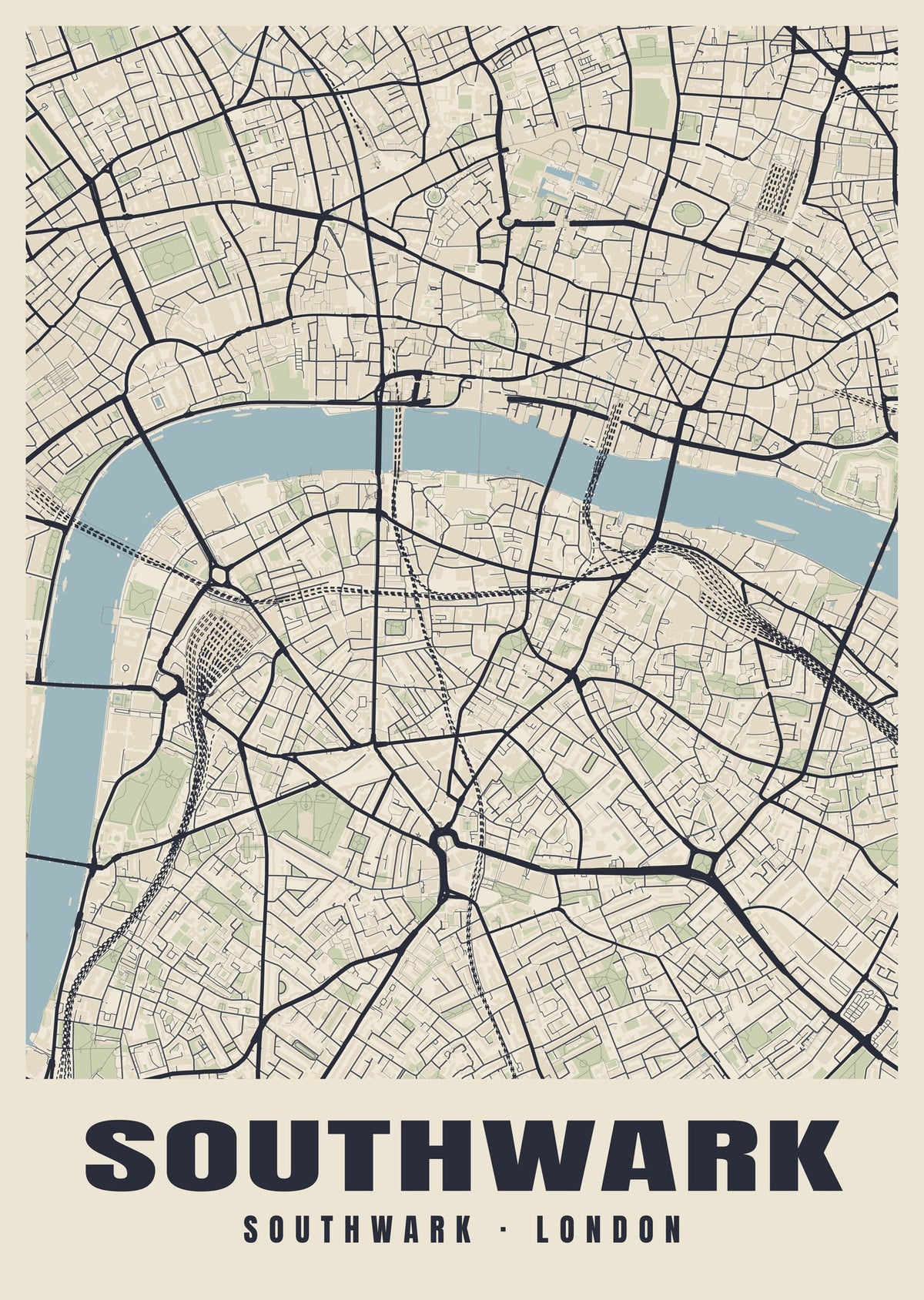 Heritage street map poster of Southwark, Southwark, London
