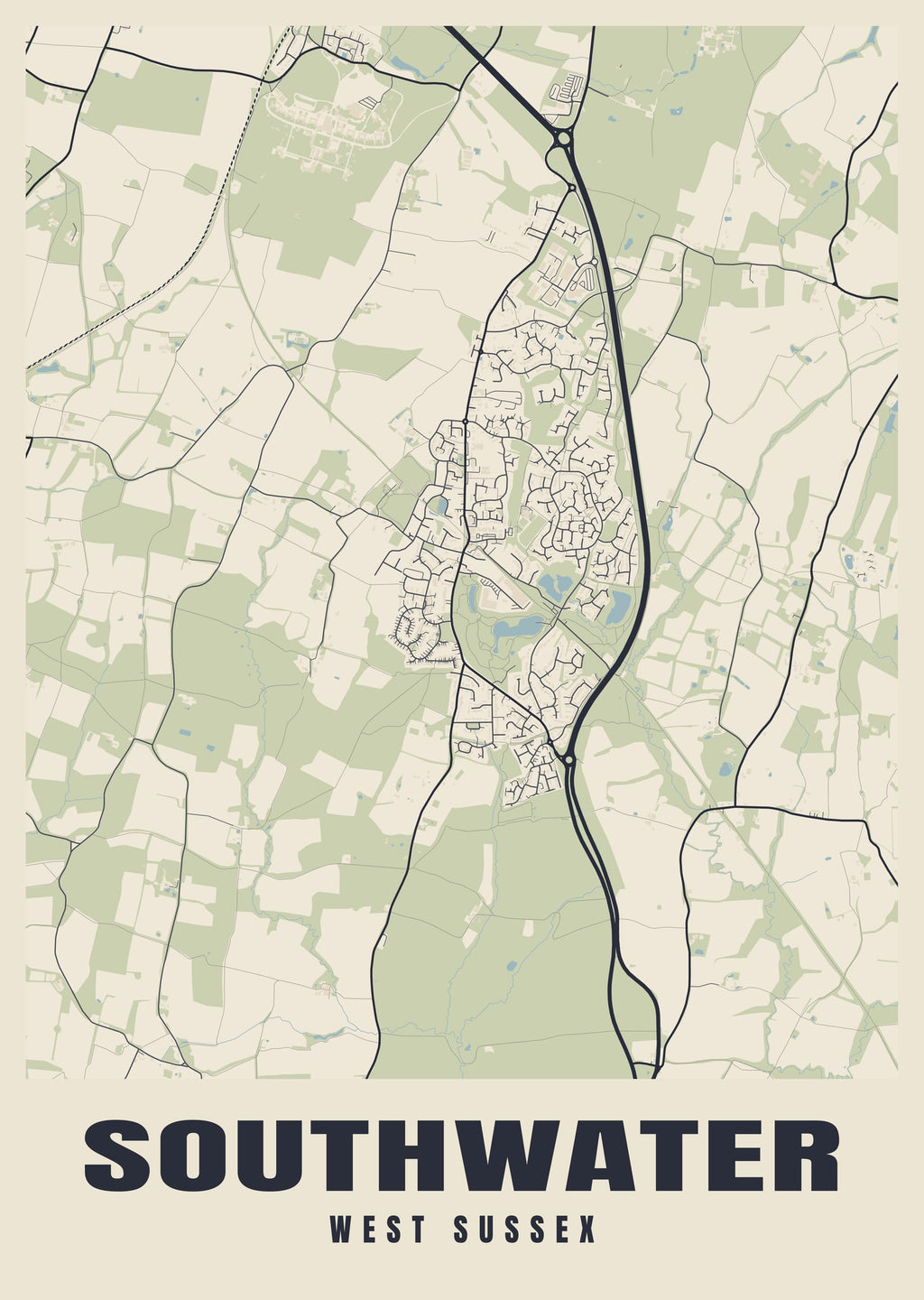 Street map poster of Southwater, West Sussex