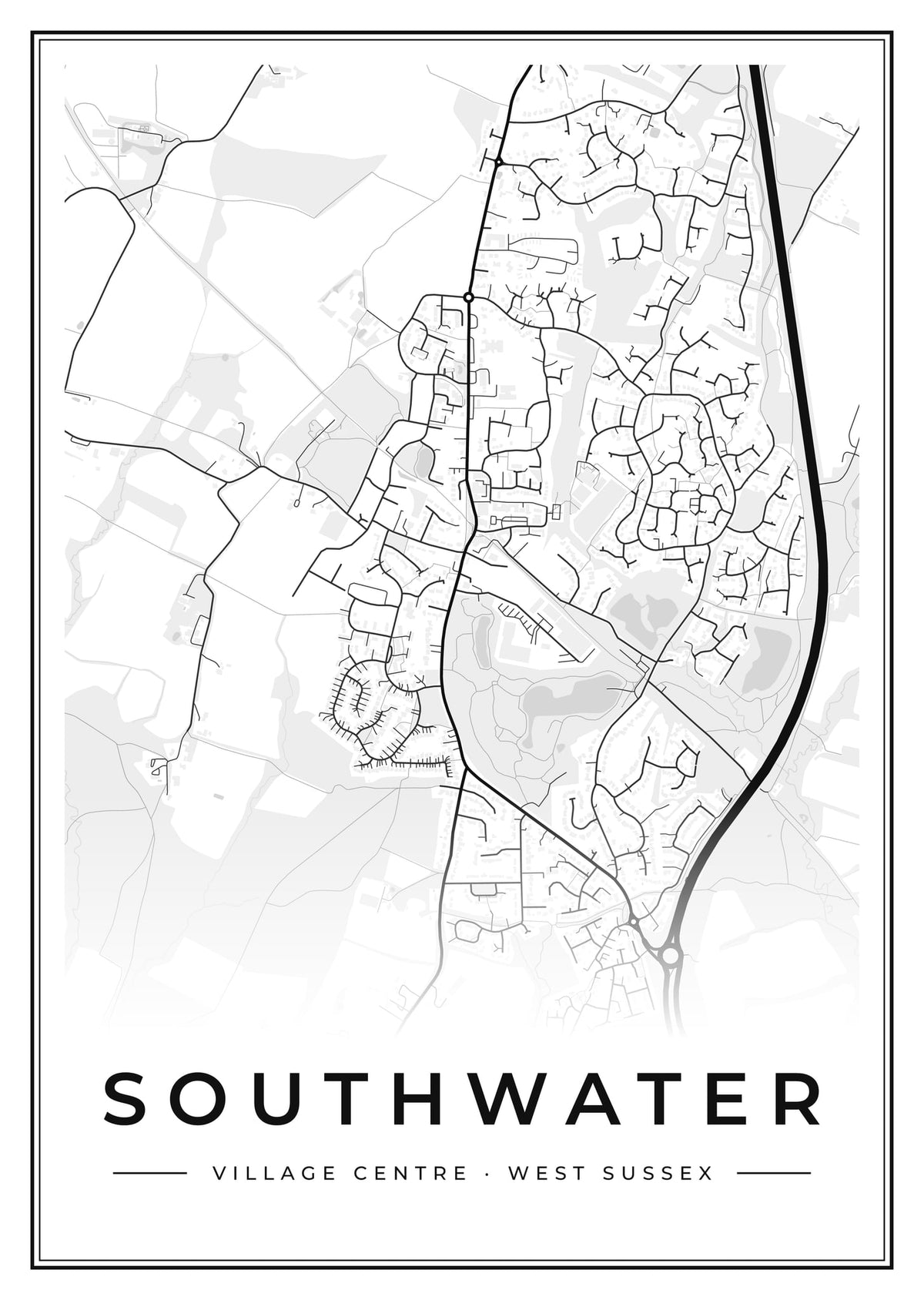 Street map poster of Southwater village centre, West Sussex