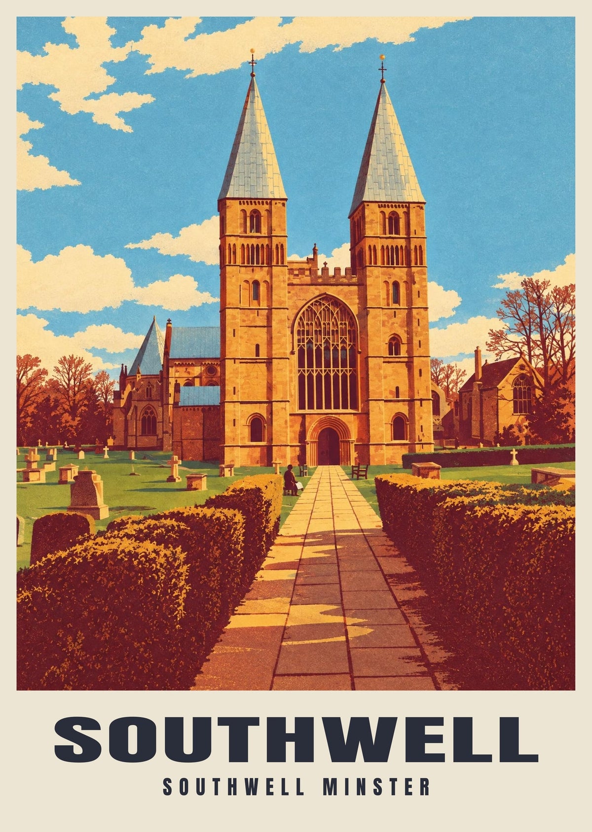 Southwell Minster poster, Retro Railway style