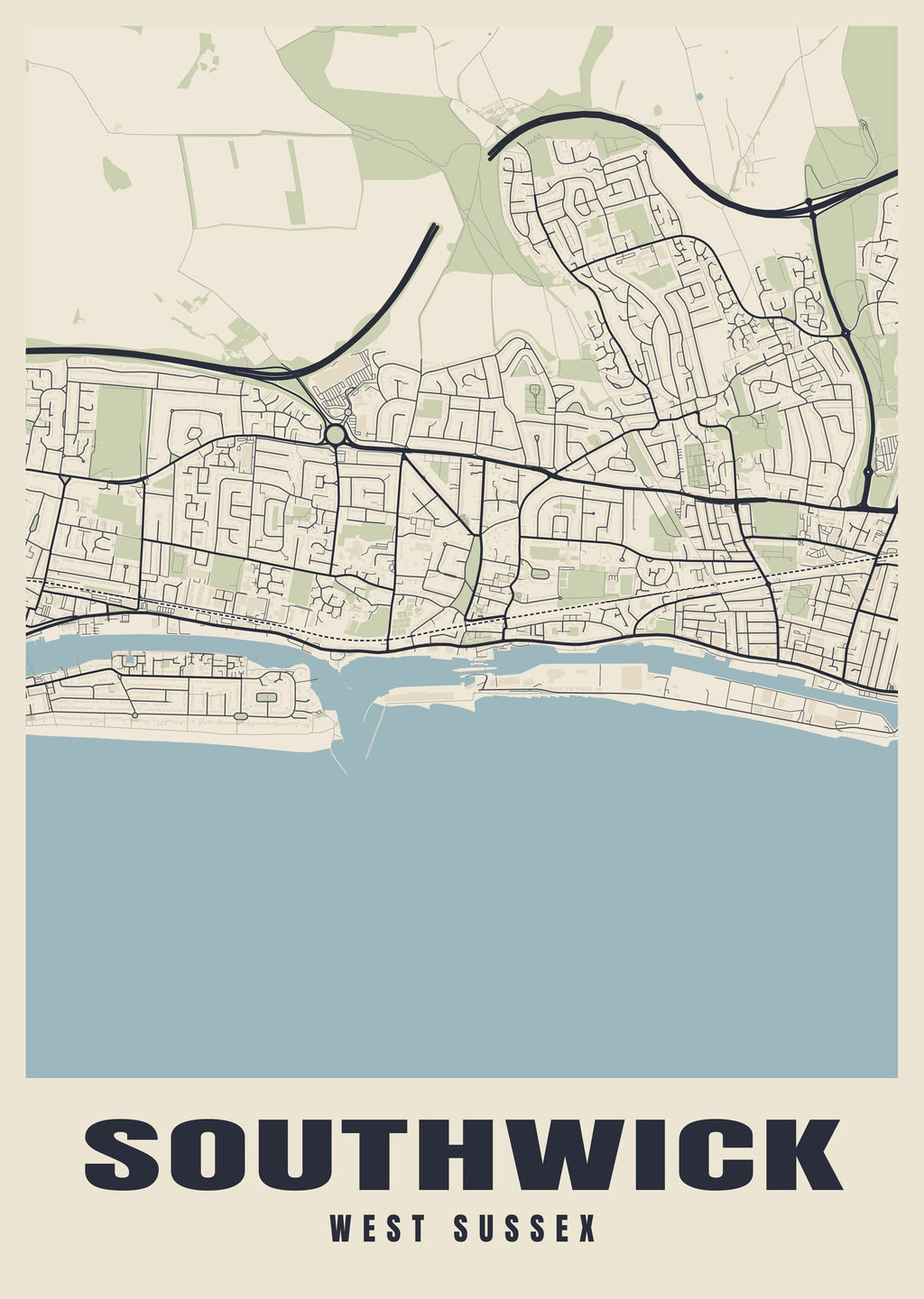 Street map poster of Southwick, West Sussex