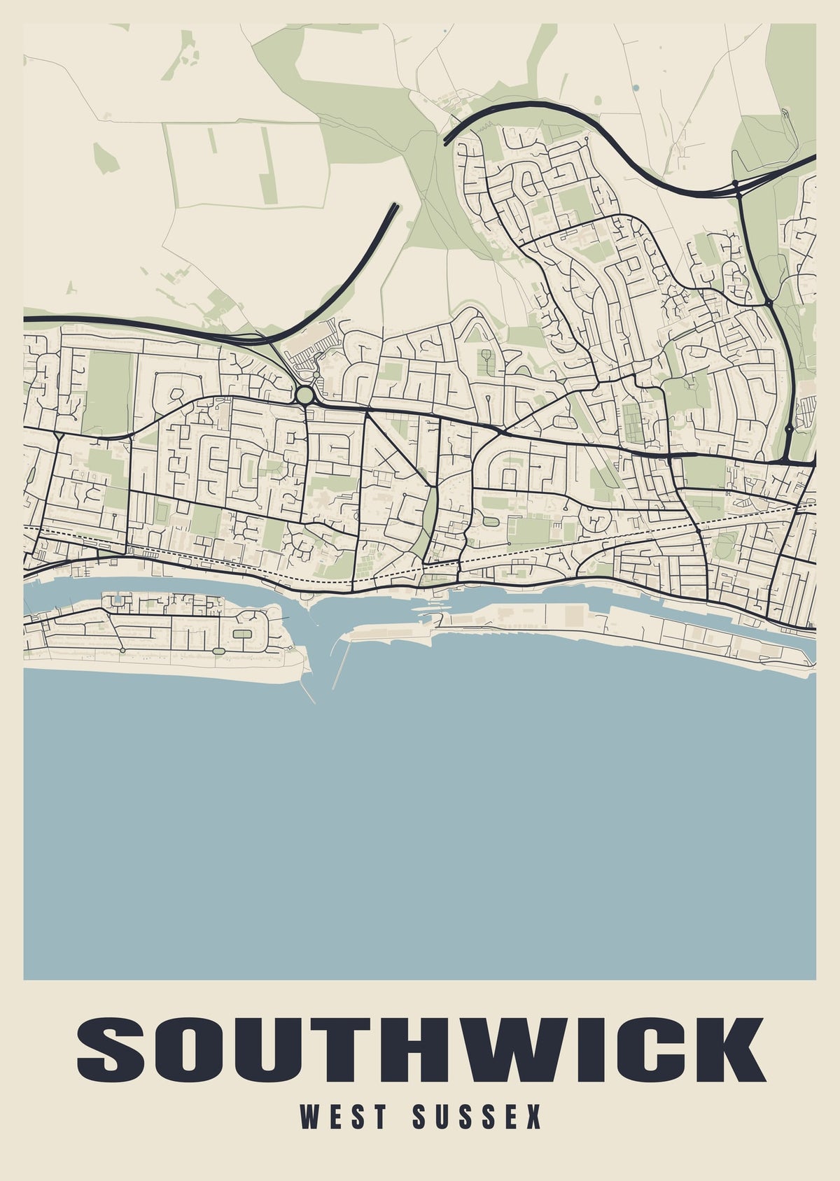 Street map poster of Southwick, West Sussex