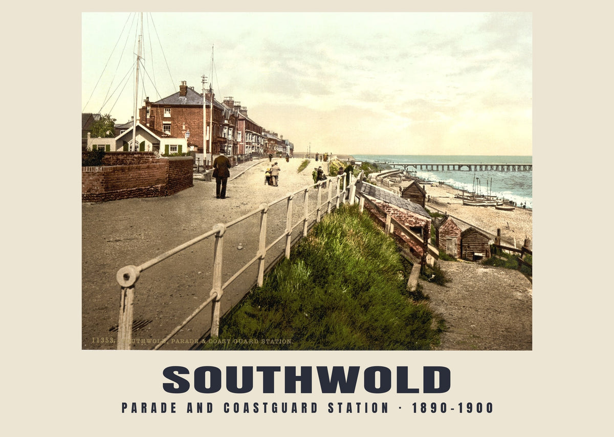 Parade and Coastguard Station, Southwold — Vintage photochrom print, 1890–1900