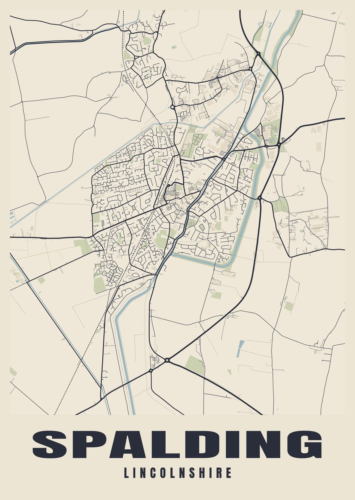 Street map poster of Spalding, Lincolnshire