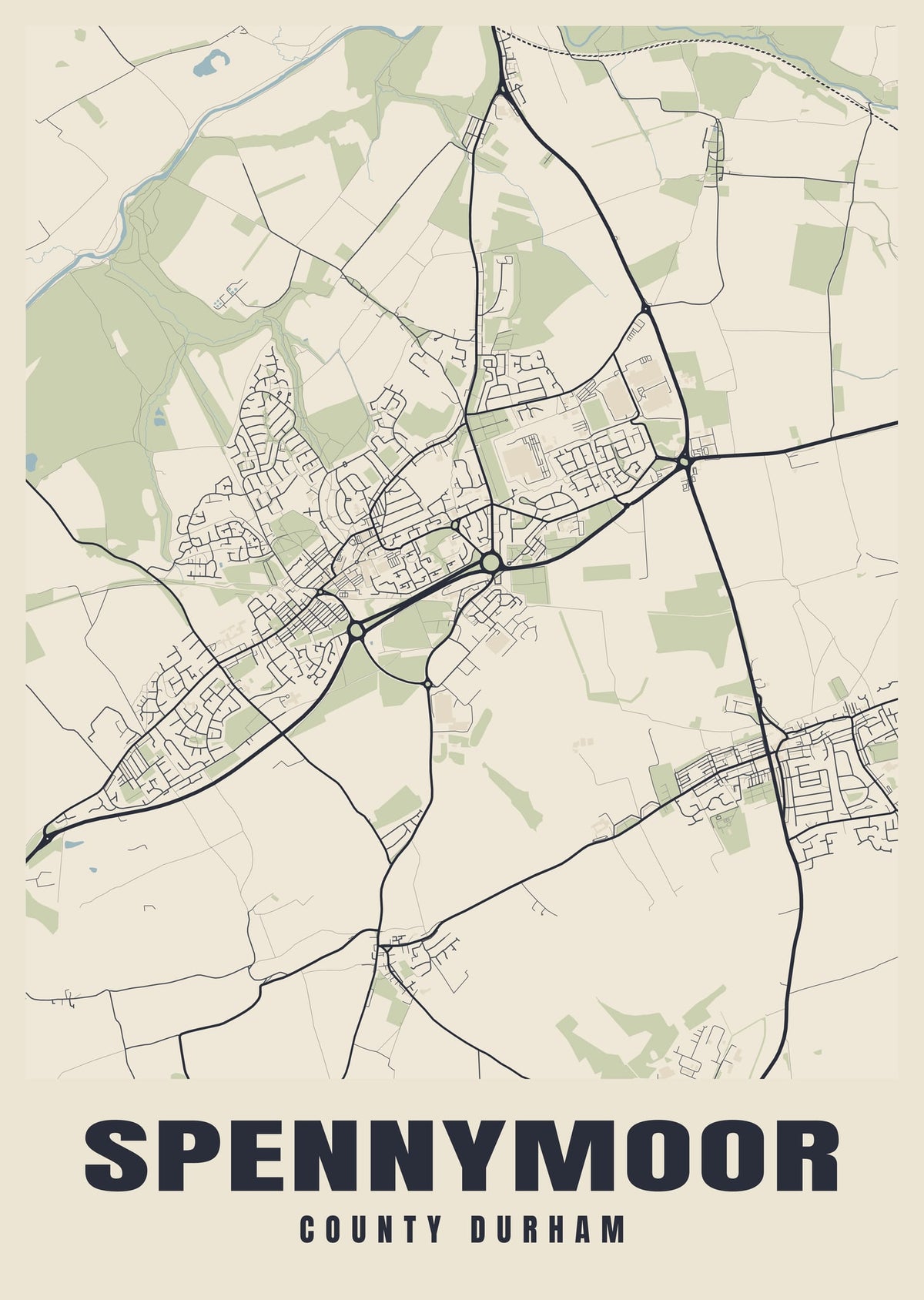 Street map poster of Spennymoor, County Durham