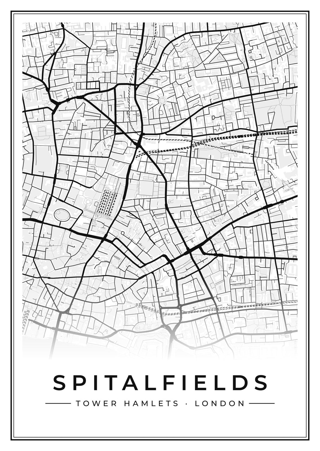 Street map poster of Spitalfields, Tower Hamlets, London