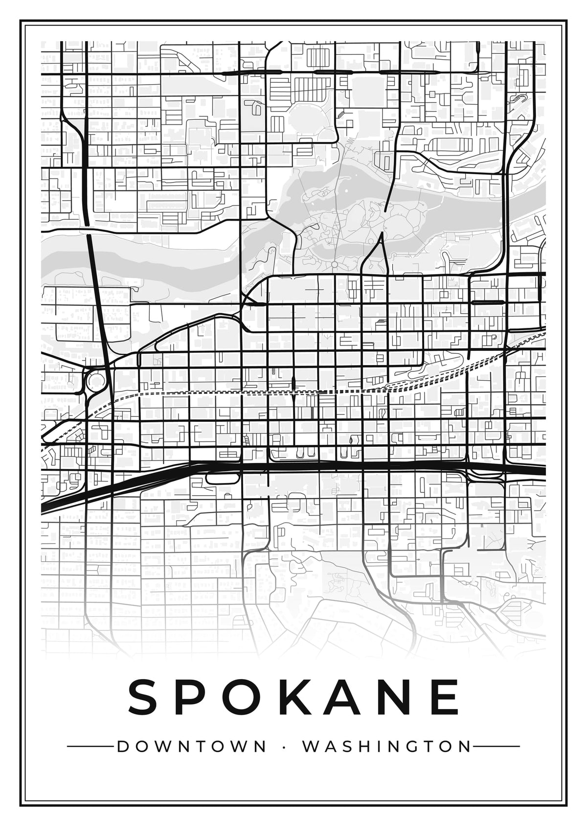 Street map poster of downtown Spokane, Washington