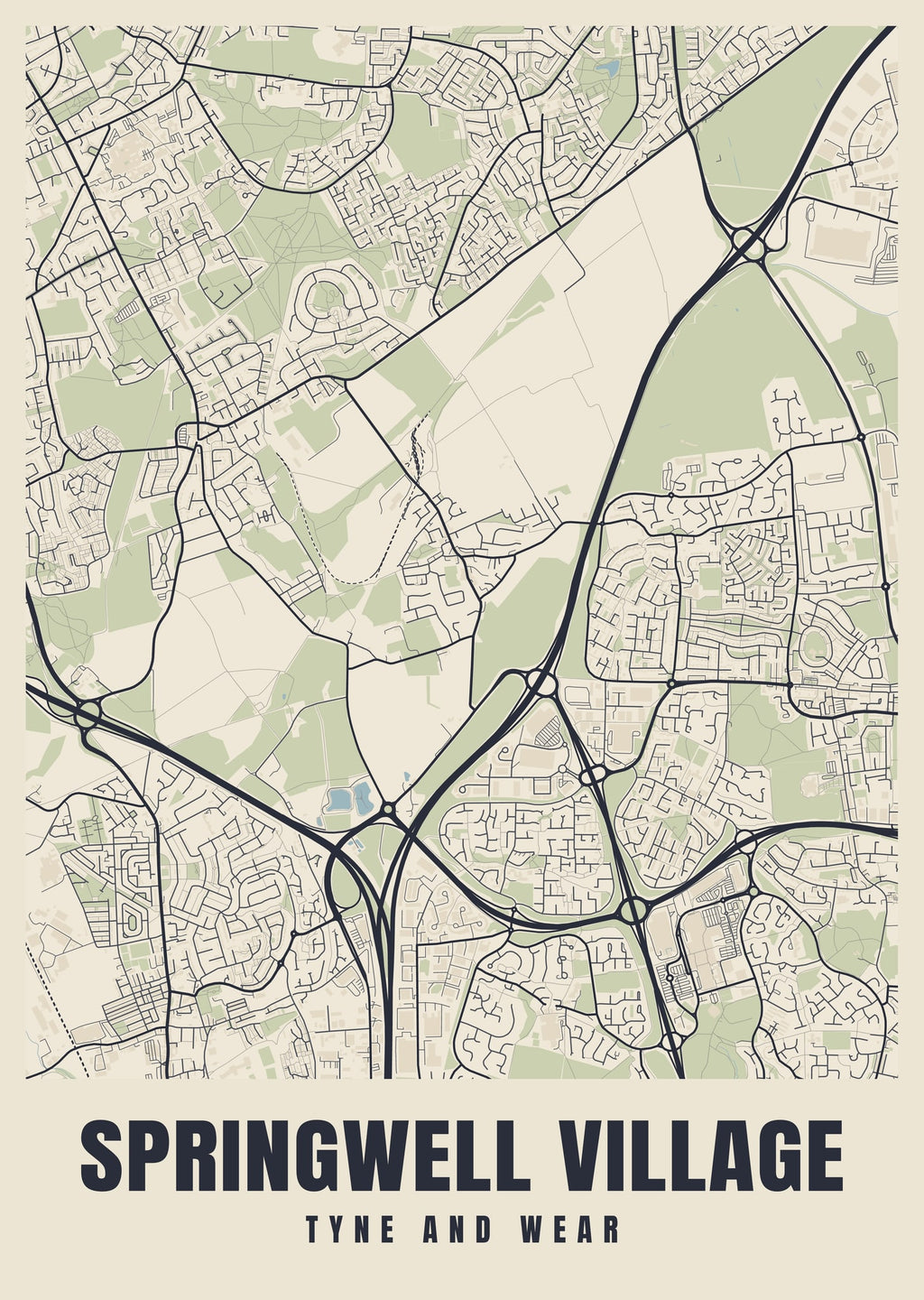 Street map poster of Springwell Village, Tyne and Wear