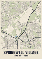 Street map poster of Springwell Village, Tyne and Wear