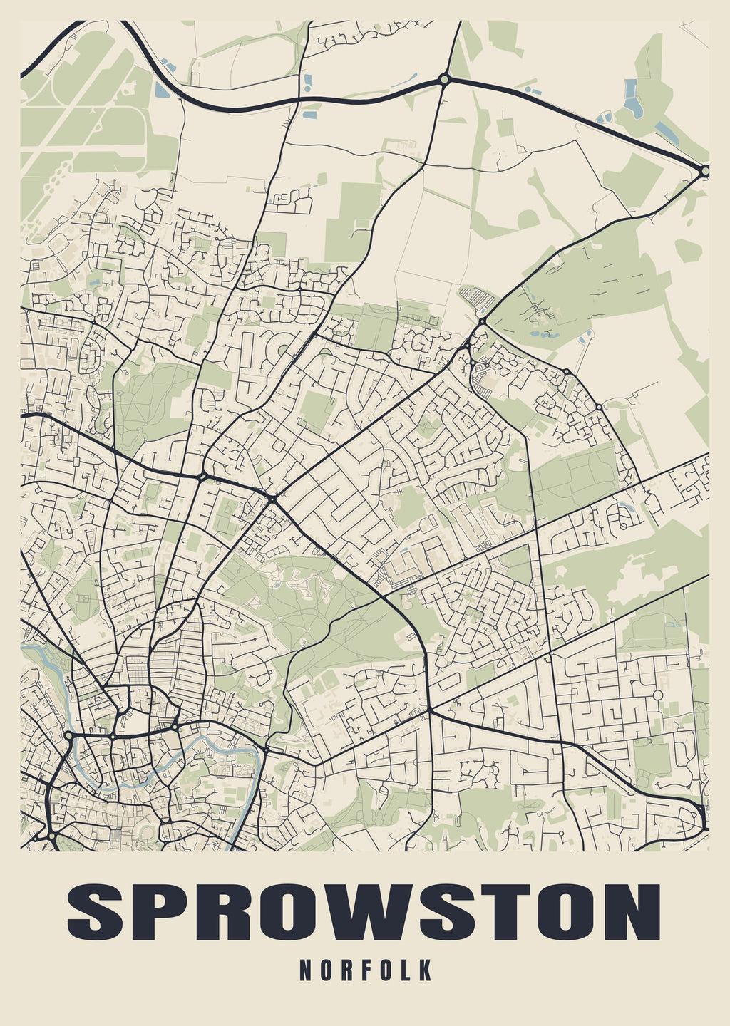 Street map poster of Sprowston, Norfolk