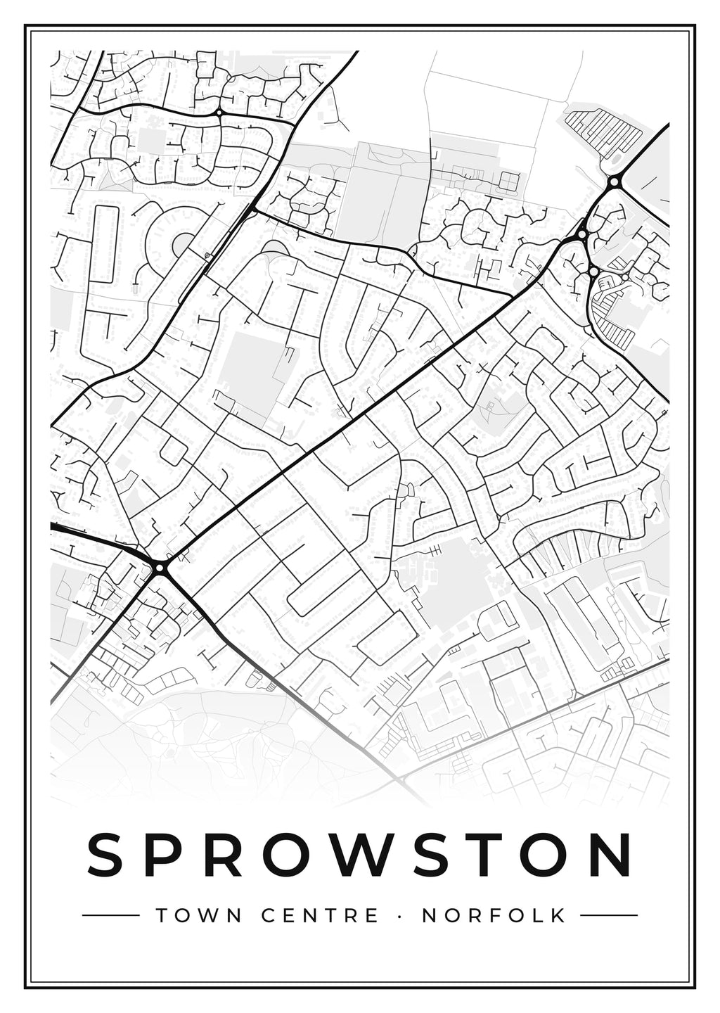 Street map poster of Sprowston town centre, Norfolk