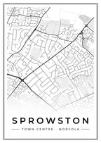 Street map poster of Sprowston town centre, Norfolk
