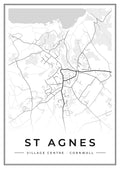 Street map poster of St Agnes village centre, Cornwall