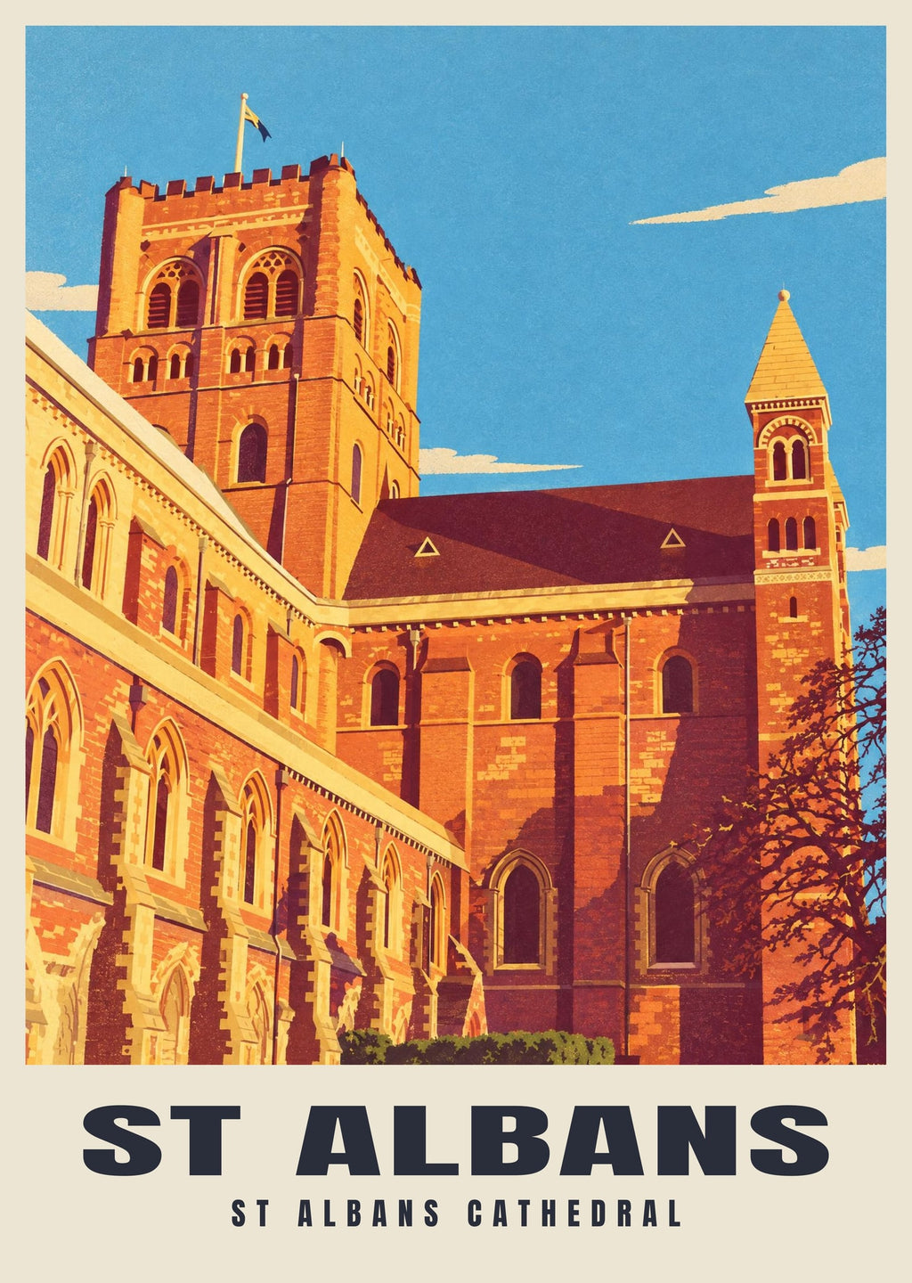 St Albans Cathedral poster, Retro Railway style