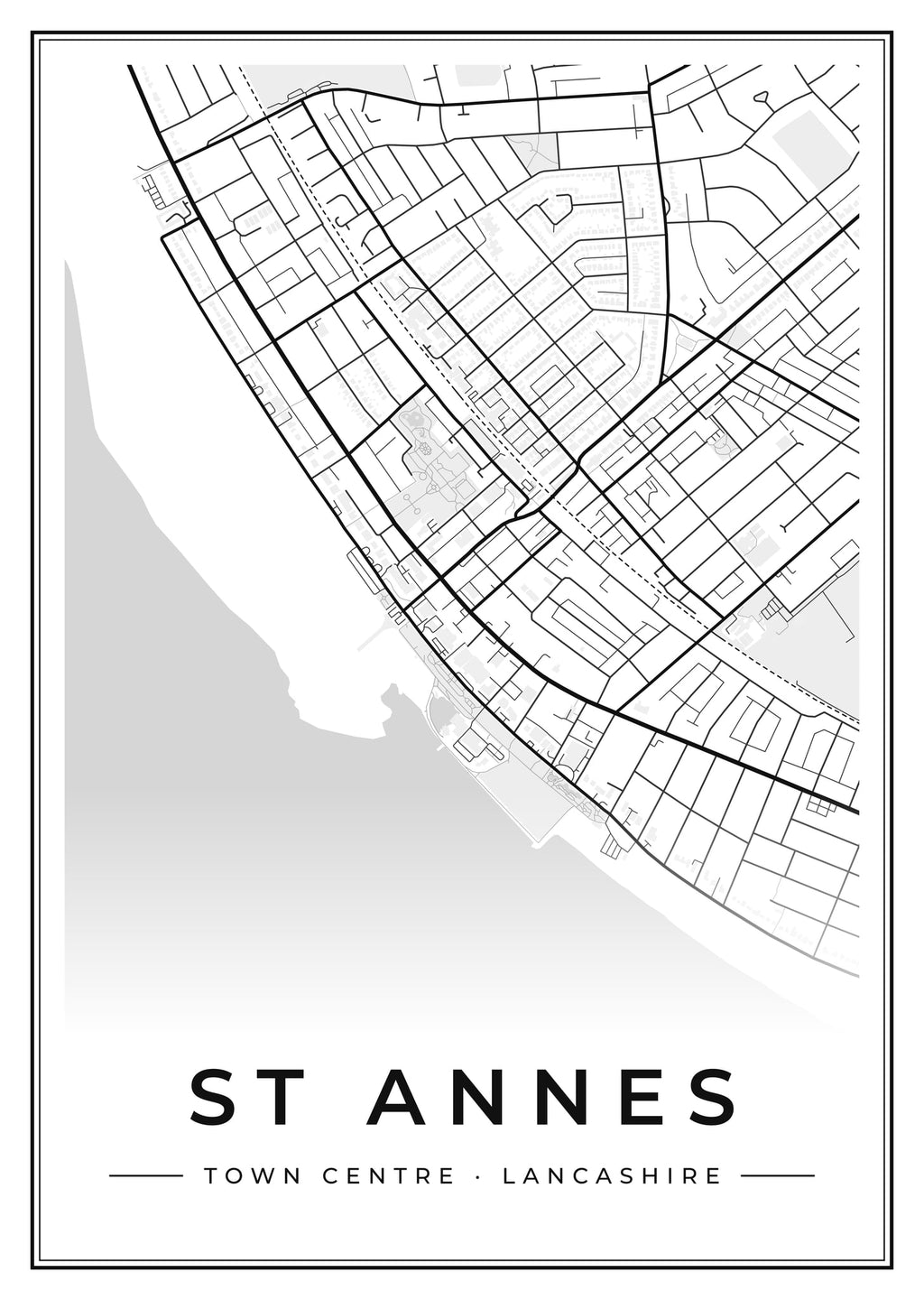 Street map poster of St Annes town centre, Lancashire