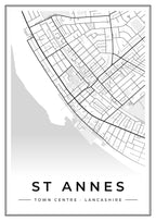 Street map poster of St Annes town centre, Lancashire