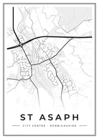Street map poster of St Asaph city centre, Denbighshire