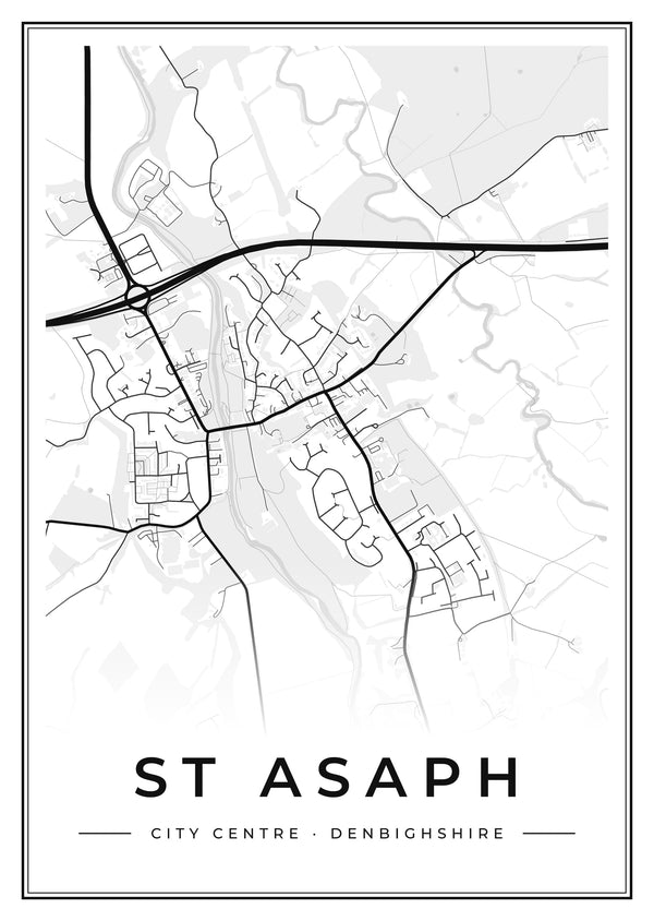 St Asaph City Centre Street Map Poster