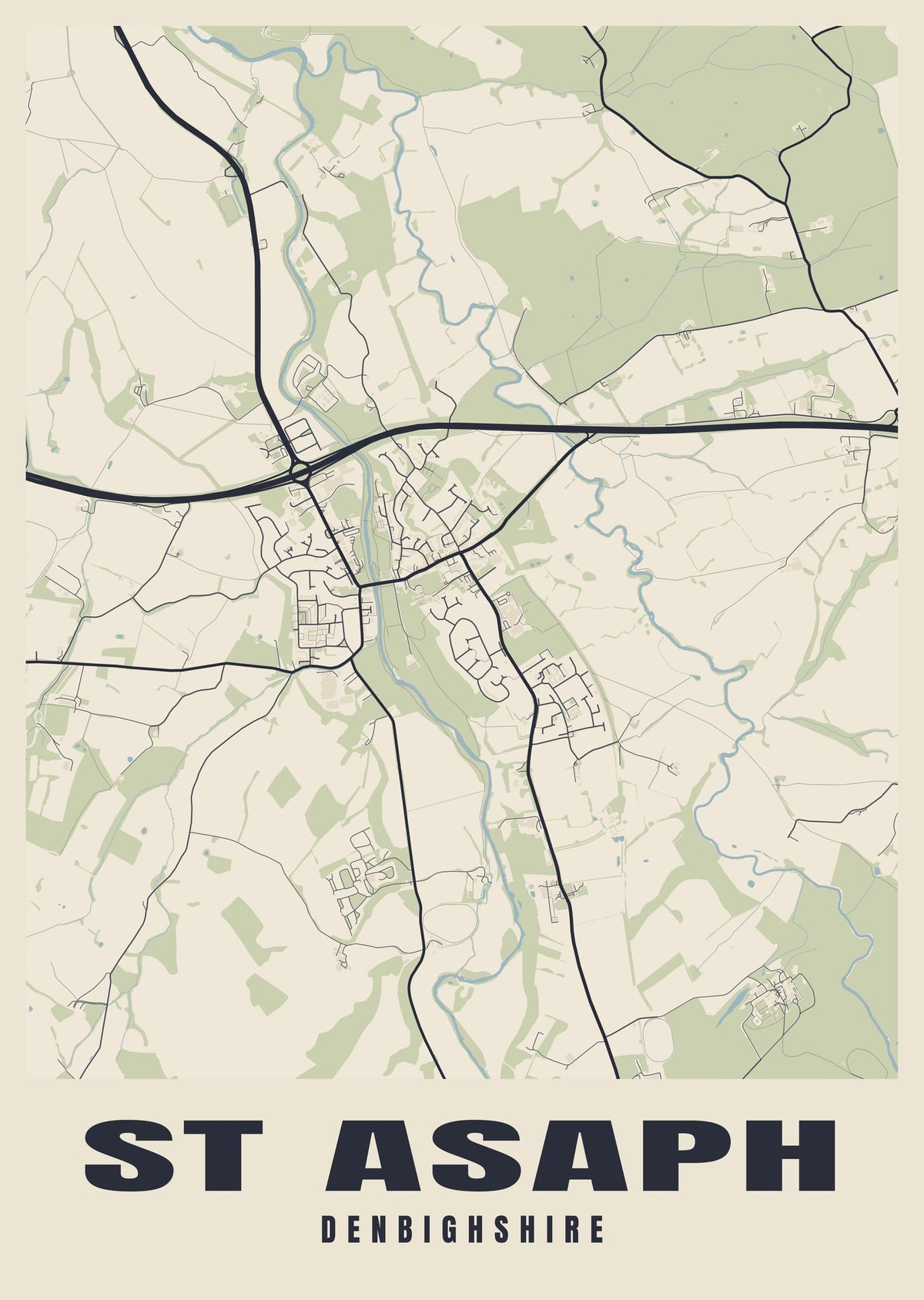 Street map poster of St Asaph, Denbighshire