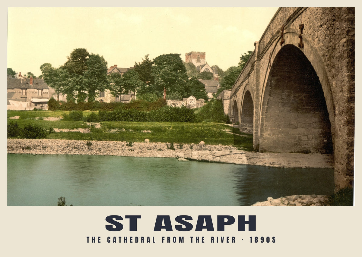 The Cathedral from the River, St Asaph, 1890s heritage photograph