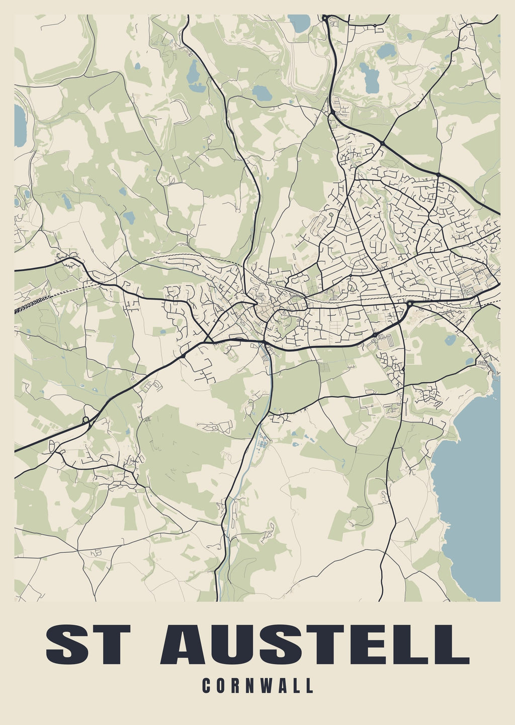 Street map poster of St Austell, Cornwall