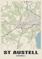 Street map poster of St Austell, Cornwall