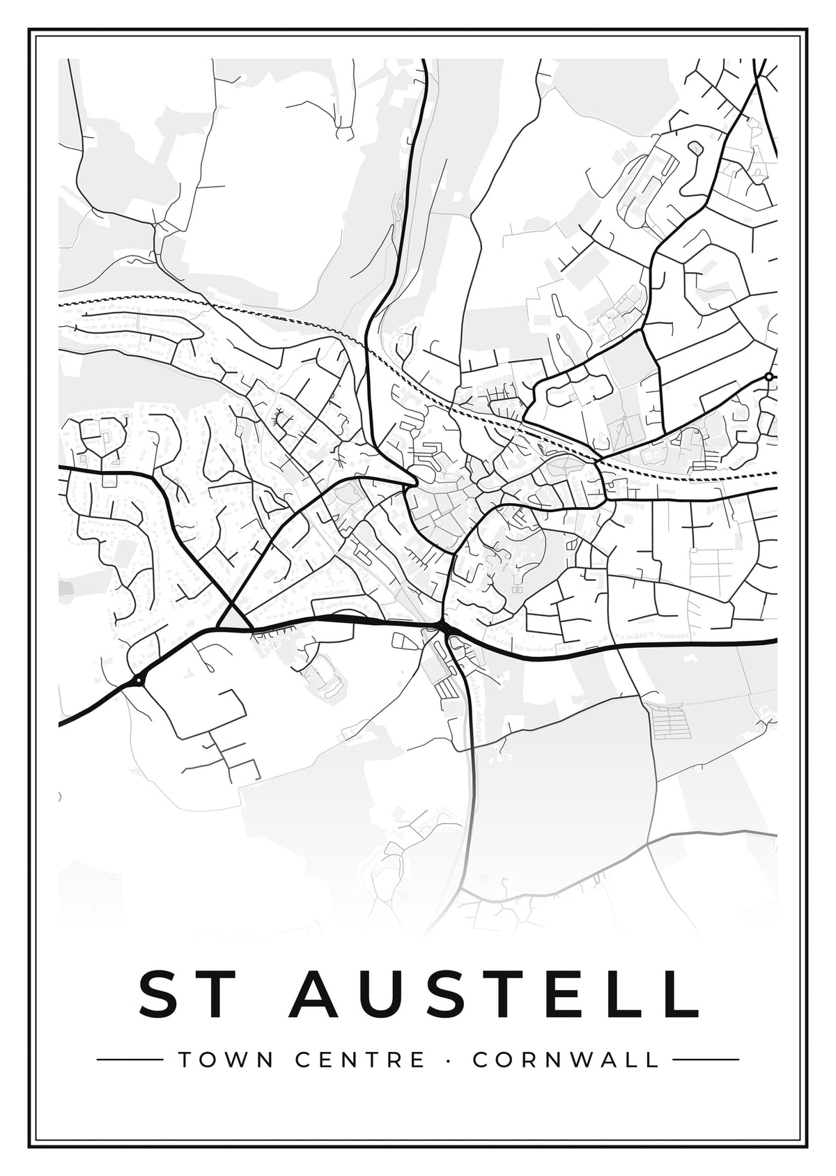 Street map poster of St Austell town centre, Cornwall