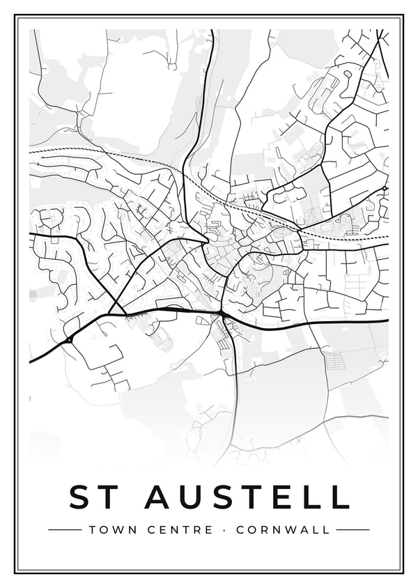 St Austell Town Centre Street Map Poster