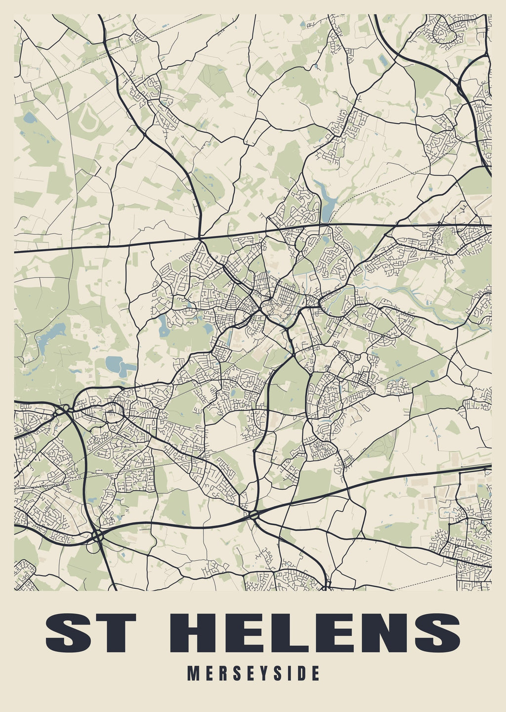 Street map poster of St Helens, Merseyside