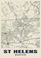 Street map poster of St Helens, Merseyside