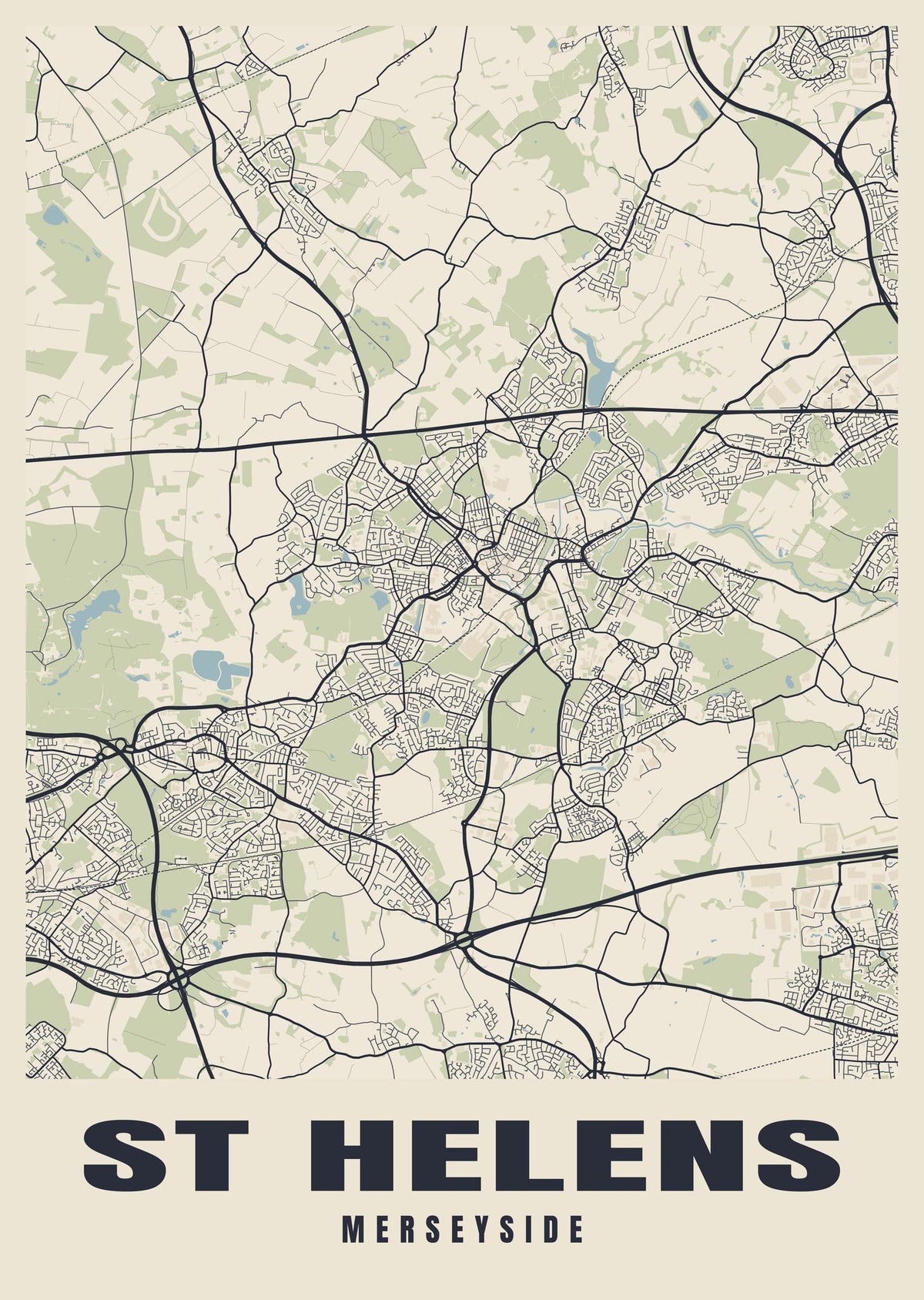Street map poster of St Helens, Merseyside