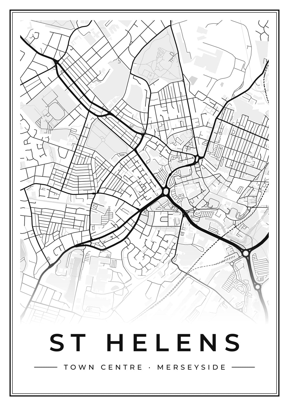 St Helens Town Centre Street Map Poster