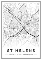Street map poster of St Helens town centre, Merseyside