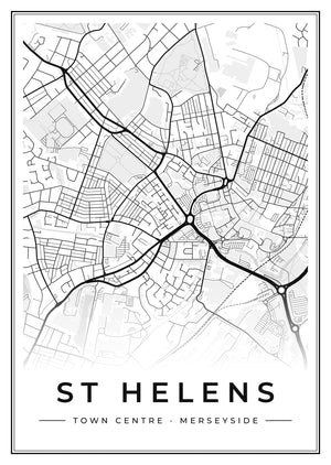 St Helens Town Centre Street Map Poster