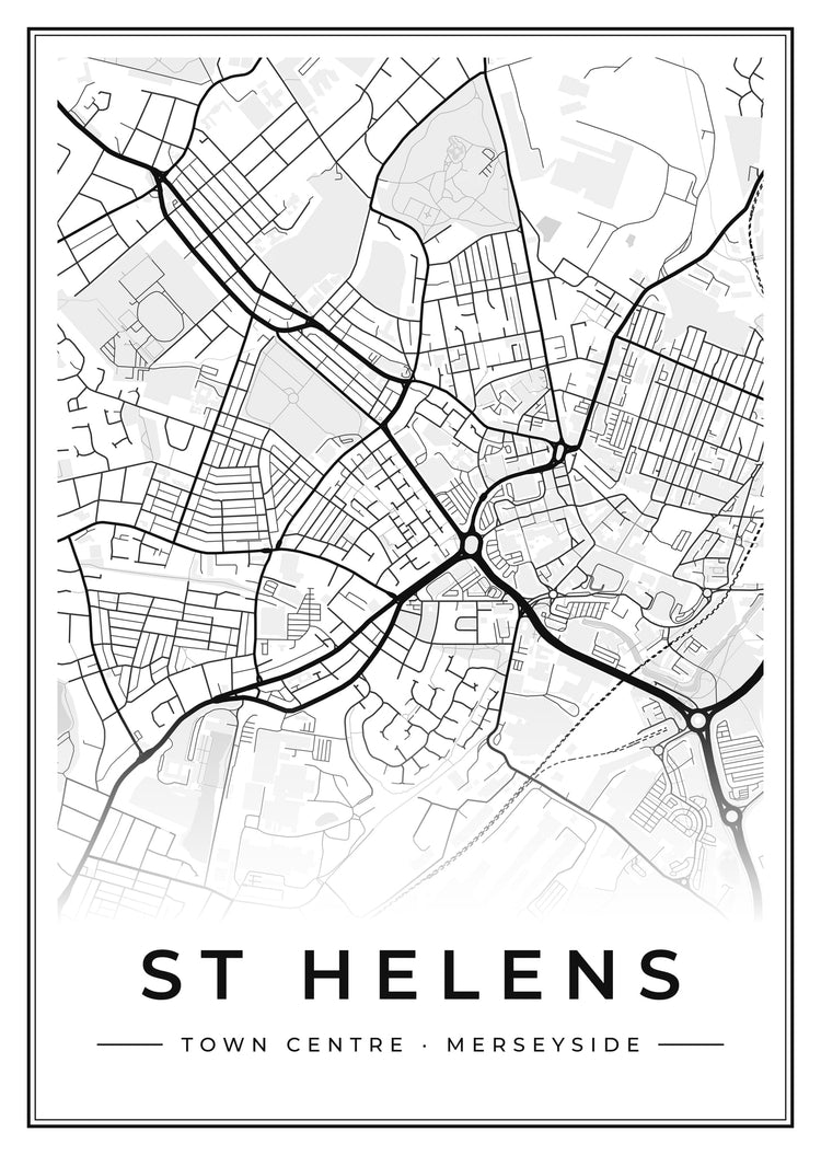 St Helens Town Centre Street Map Poster