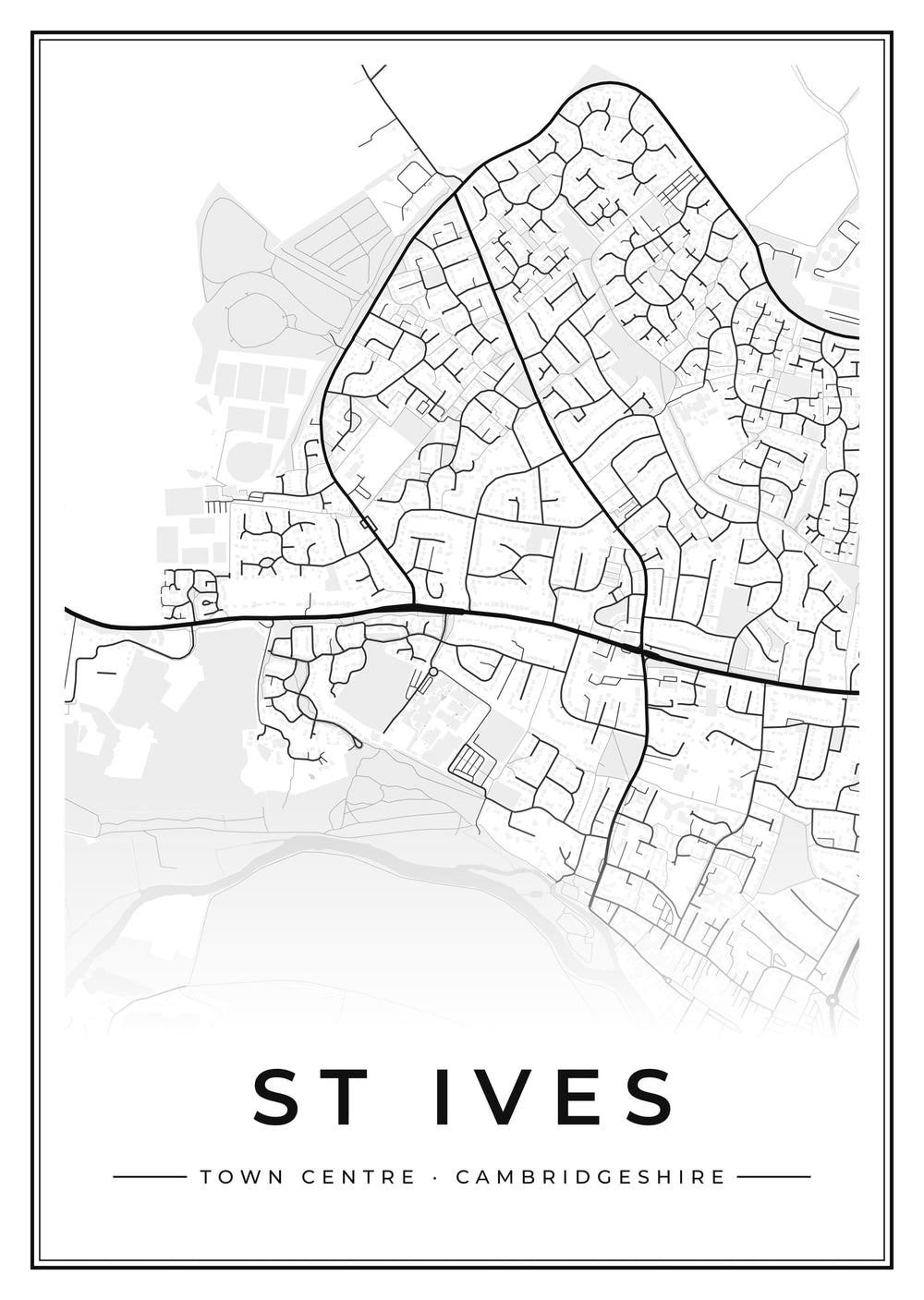 St Ives Town Centre Street Map Poster