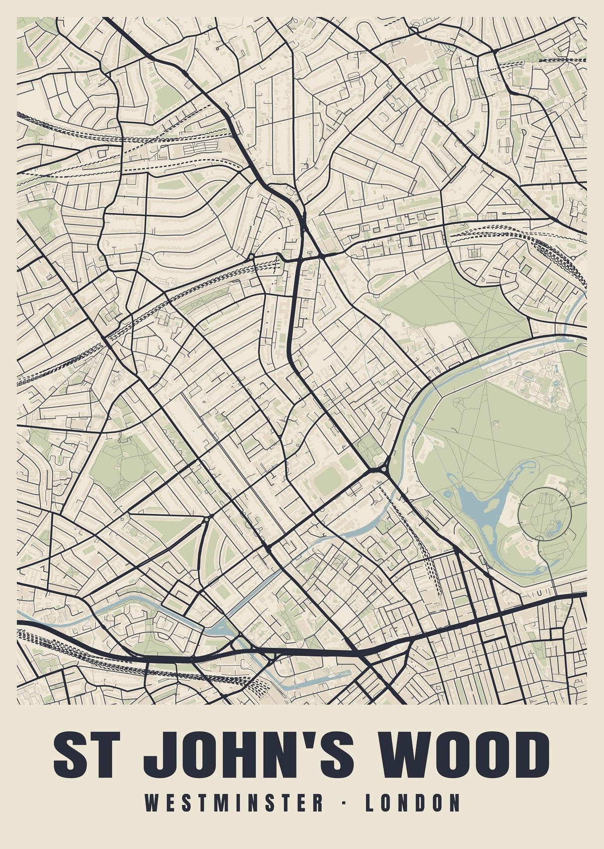 Heritage street map poster of St John's Wood, Westminster, London