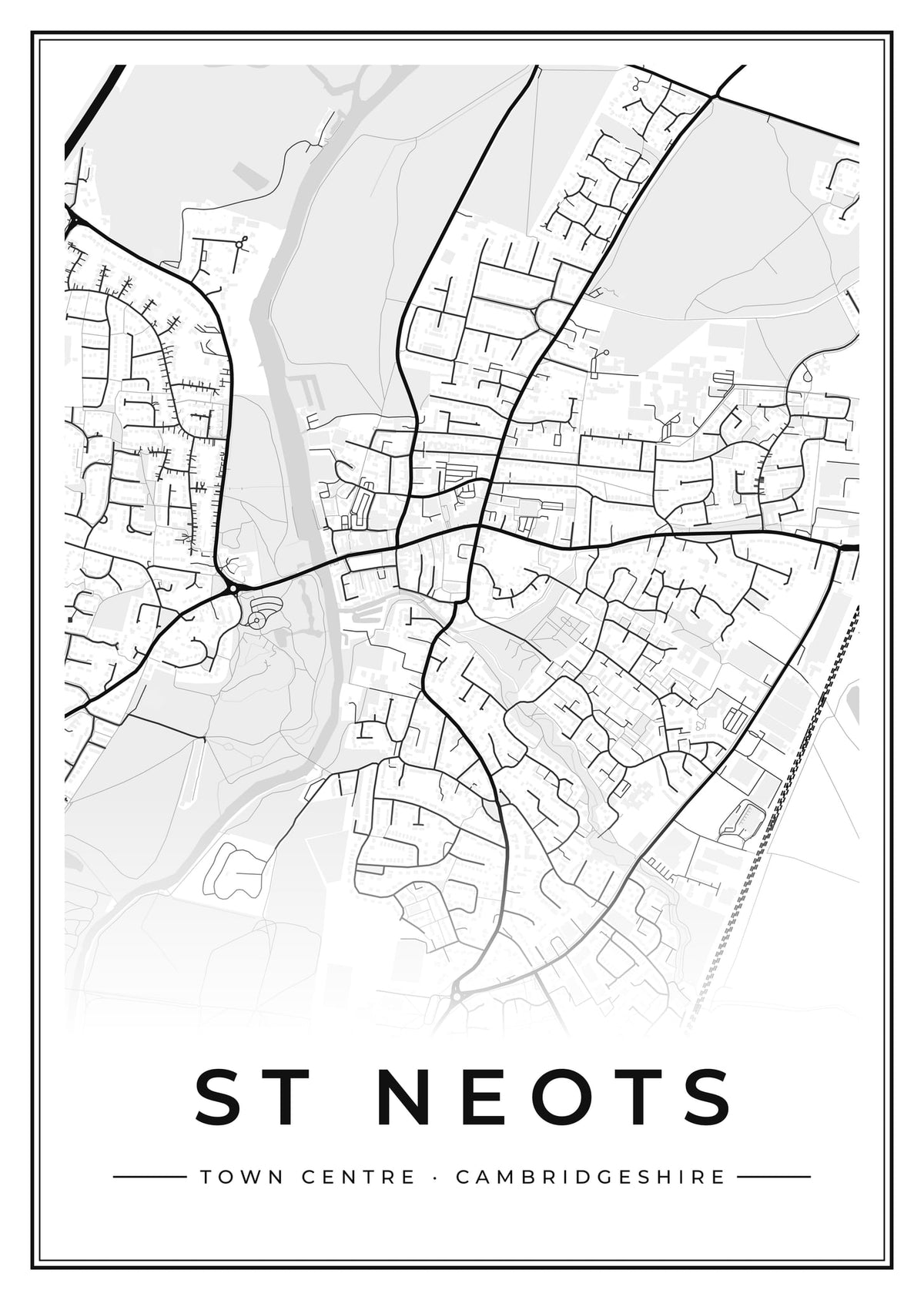 Street map poster of St Neots town centre, Cambridgeshire